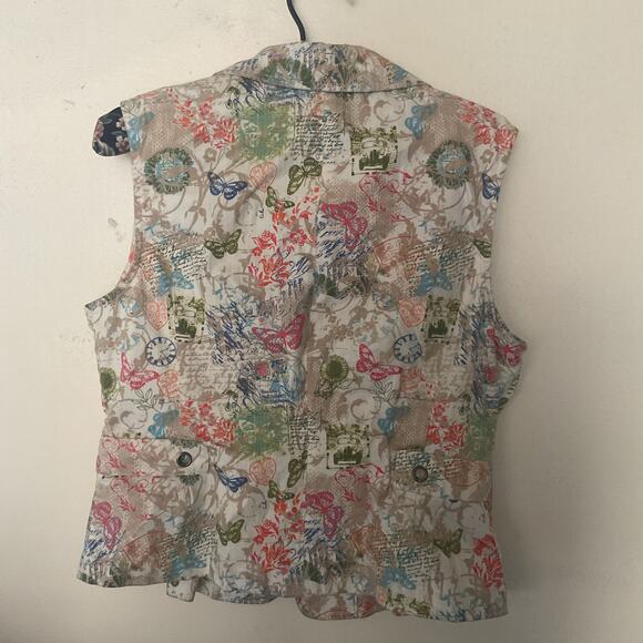 Christopher & Banks Multicolor Butterfly Print Zip Front Vest Top S - Picture 5 of 9